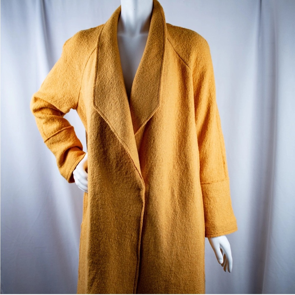 Tahari Mustard Yellow Wool Long Pea Coat Jacket EUC - Picture 10 of 13